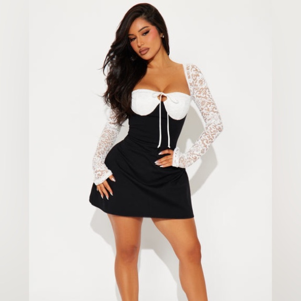 New Fashion Nova Emilina Lace Mini Dress - Black/White Size 3X